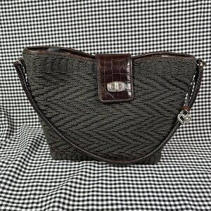 Brighton Vintage Basket Weave Black Brown Purse Medium Shoulder Bag